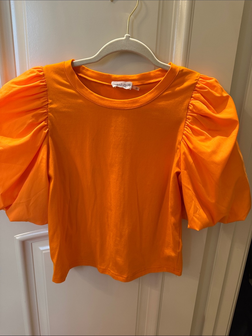 vestique Bright Orange Puff Sleeve Top